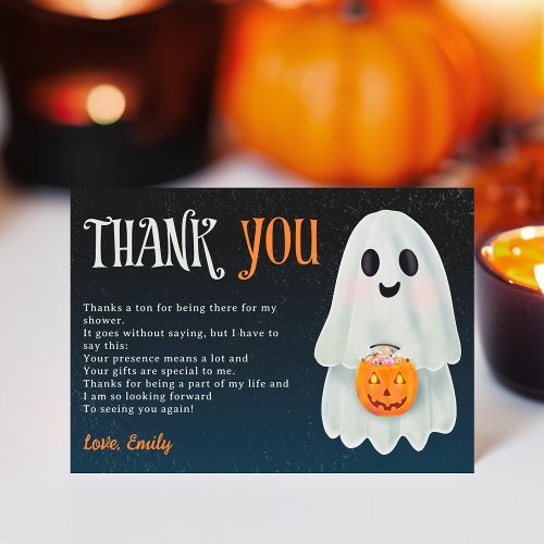 Little boo ghost pumpkin Halloween baby shower Thank You Card