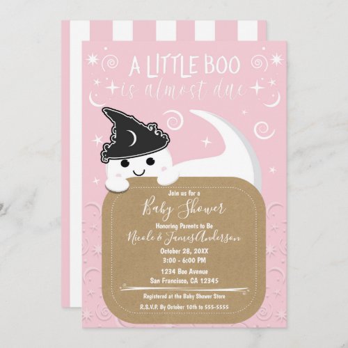 Little Boo Ghost Witch Pink Halloween Baby Shower  Invitation