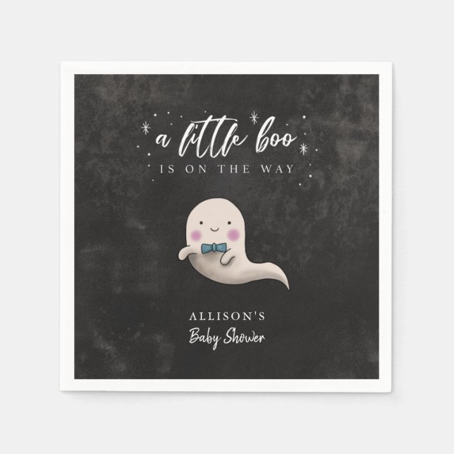 Little Boo Ghost with Bow Tie Baby Shower Napkins (Front)