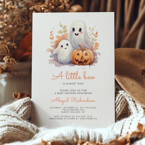 Little Boo Ghosts Pumpkin Fall Baby Shower Invitation