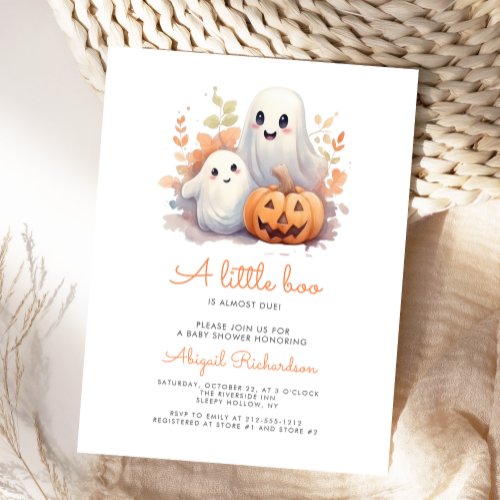 Little Boo Ghosts Pumpkin Fall Baby Shower Postcard