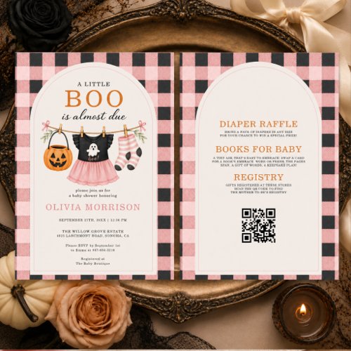 Little Boo Girl Halloween QR Code Baby Shower Invitation