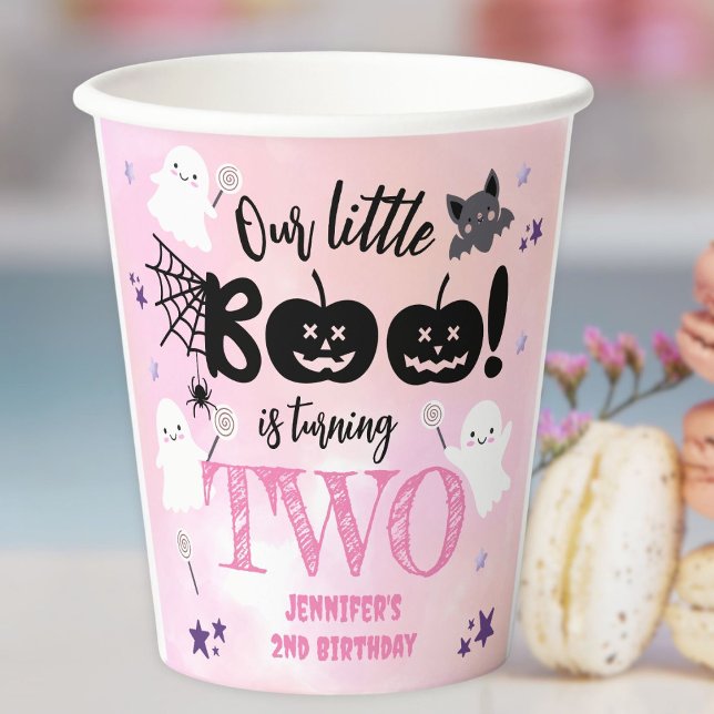 Little Boo! Girl Pink Cute Halloween 2nd Birthday  Paper Cups (Creator Uploaded)