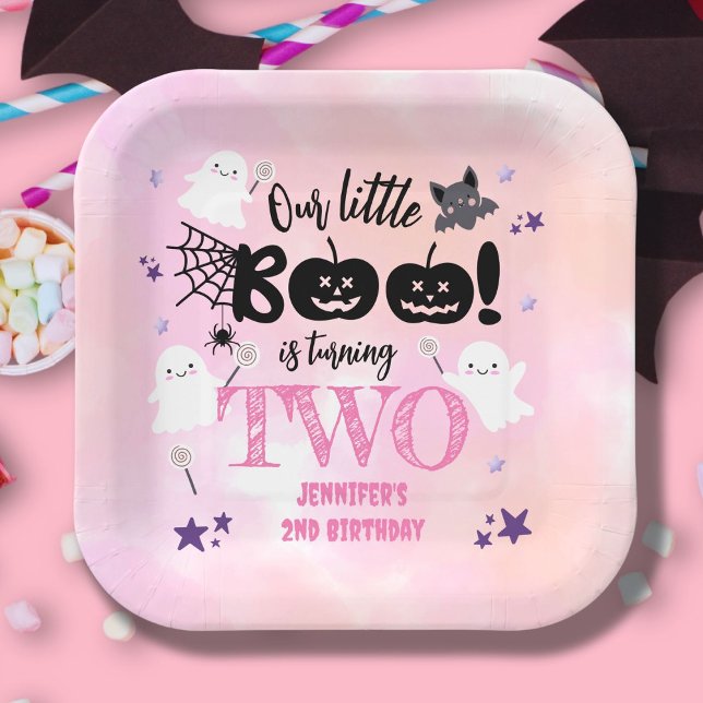 Little Boo! Girl Pink Cute Halloween 2nd Birthday Paper Plates (Creator Uploaded)