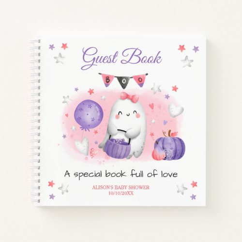 Little Boo Girl Pink Purple Baby shower Guest Book