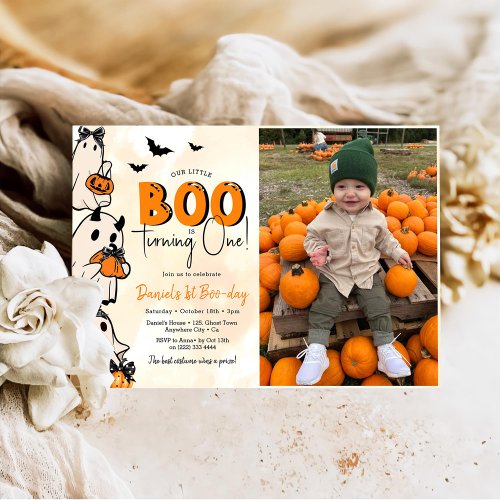 Little Boo Halloween 1st Birthday Photo Invitation