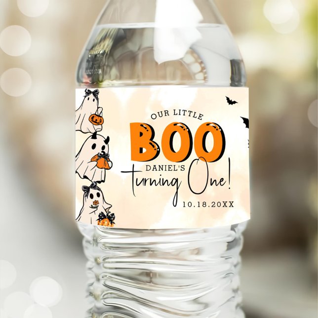 Little Boo Halloween 1st Birthday Water Bottle Label (Creator Uploaded)