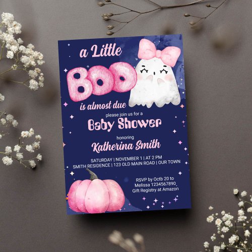 Little boo Halloween baby girl ghost baby shower I Invitation