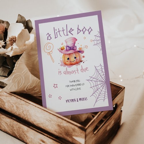 Little boo Halloween Baby Girl Shower Thank You Card