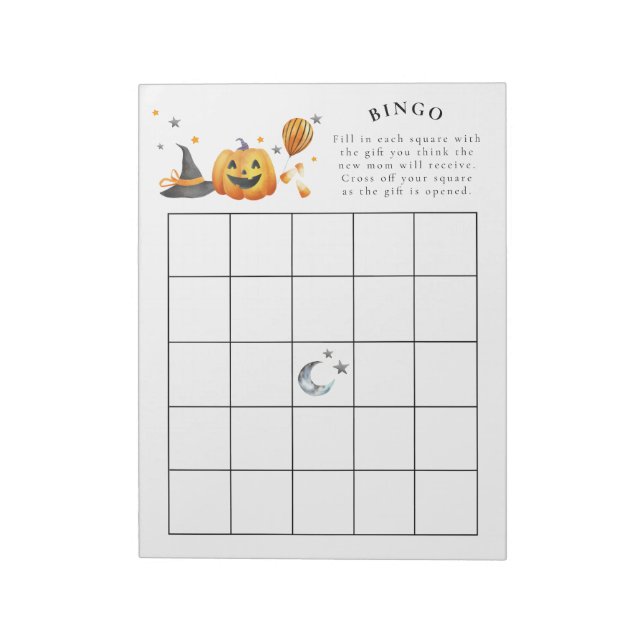 Little Boo Halloween Baby Shower Bingo Game Notepad (Rotated)