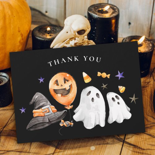 Little Boo Halloween Baby Shower Black Thank You Card