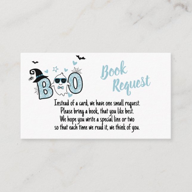 LITTLE BOO  HALLOWEEN BABY SHOWER BOOK REQUEST ENCLOSURE CARD (Front)
