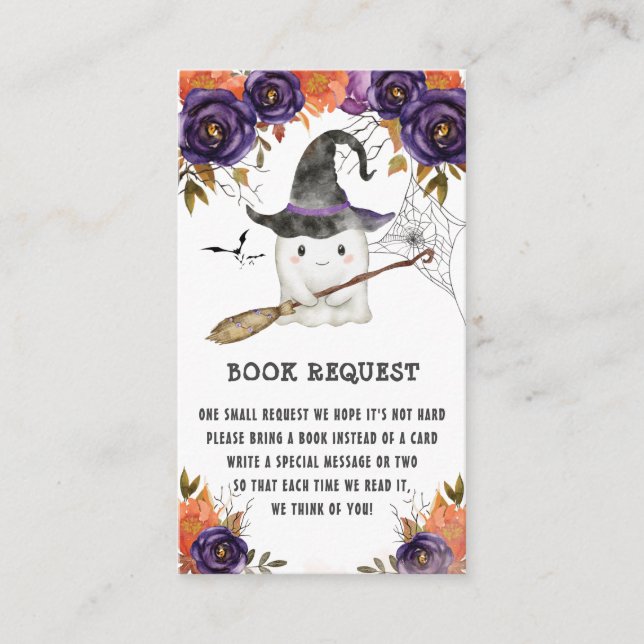 Little Boo Halloween Baby Shower Book Request  Enclosure Card (Front)