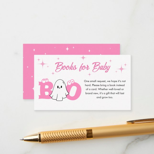 Little Boo Halloween Baby Shower Books For Baby Enclosure Card (Front/Back In Situ)