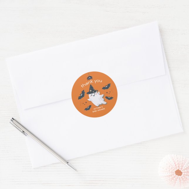 Little Boo Halloween Baby Shower Classic Round Sticker (Envelope)