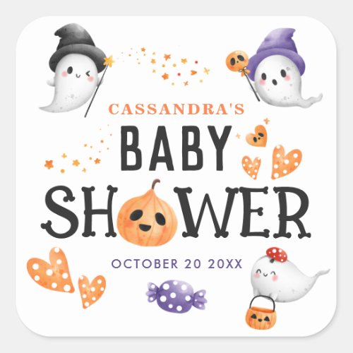 Little Boo Halloween Baby Shower Cute Ghost Custom Square Sticker