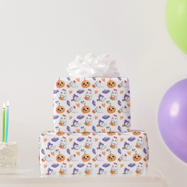 Little Boo Halloween Baby Shower Cute Ghosts   Wrapping Paper (Party Gifts)