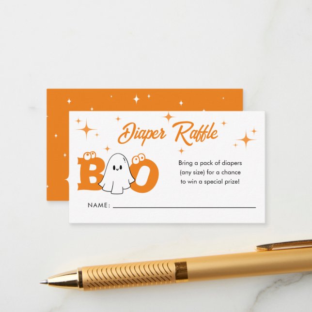Little Boo Halloween Baby Shower Diaper Raffle Enclosure Card (Front/Back In Situ)