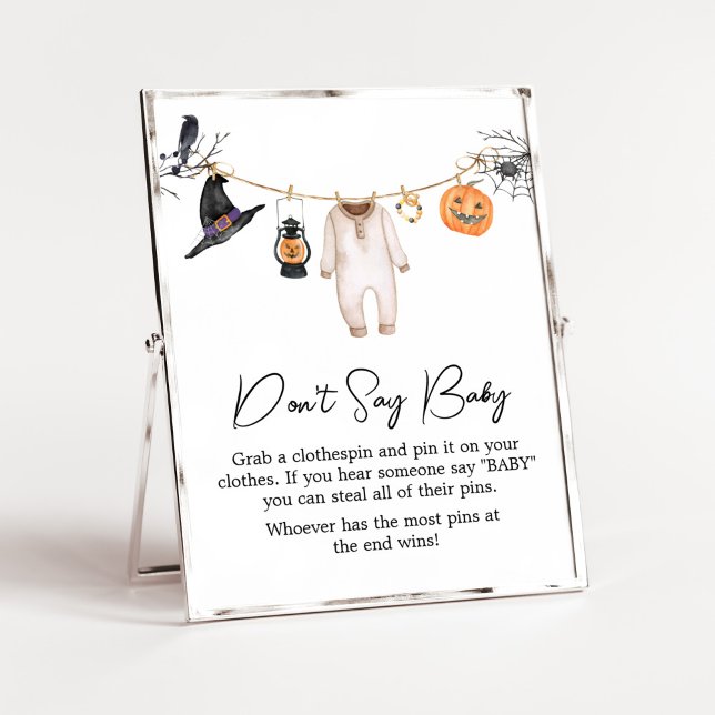 Little Boo Halloween Baby Shower Don't Say Baby Poster (Halloween Baby Clothes Baby Shower Don't Say Baby Sign)