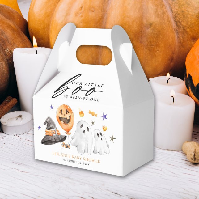 Little Boo Halloween Baby Shower Favor Boxes (Put your baby shower favors in this Halloween themed Little boo is almost due watercolor ghosts.)