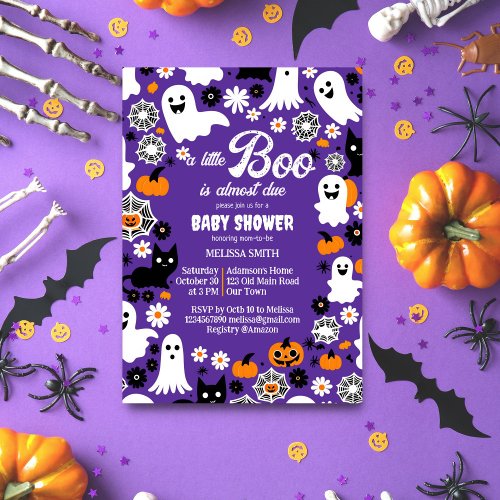 Little boo Halloween baby shower grrovy retro Invitation