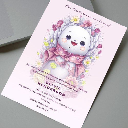  Little Boo Halloween Baby Shower Pink Modern Invitation