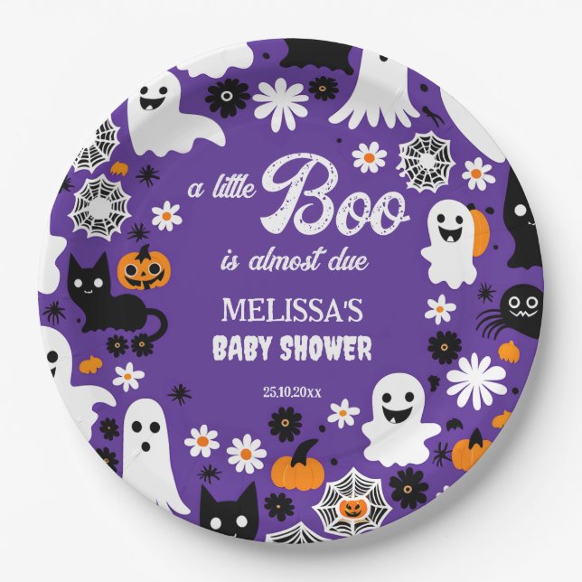 Little boo Halloween baby shower tableware Paper Plates (Front)