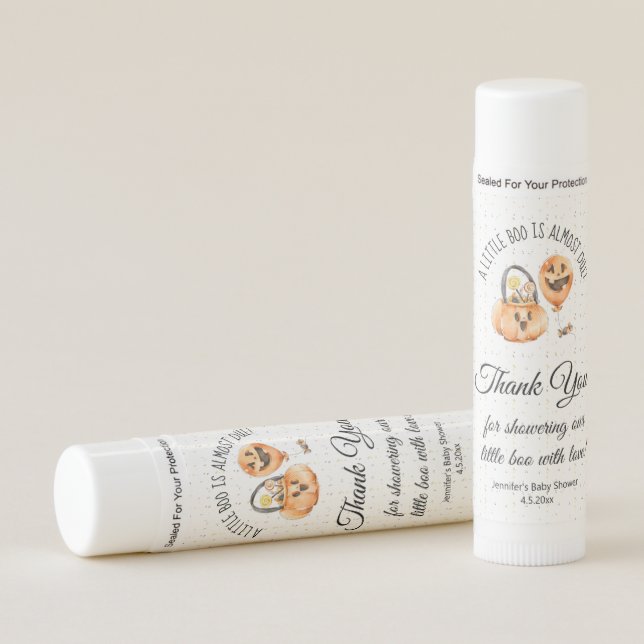 little boo,halloween baby shower thank you orange lip balm (Front)