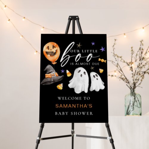 Little Boo Halloween Baby Shower Welcome Black Foam Board