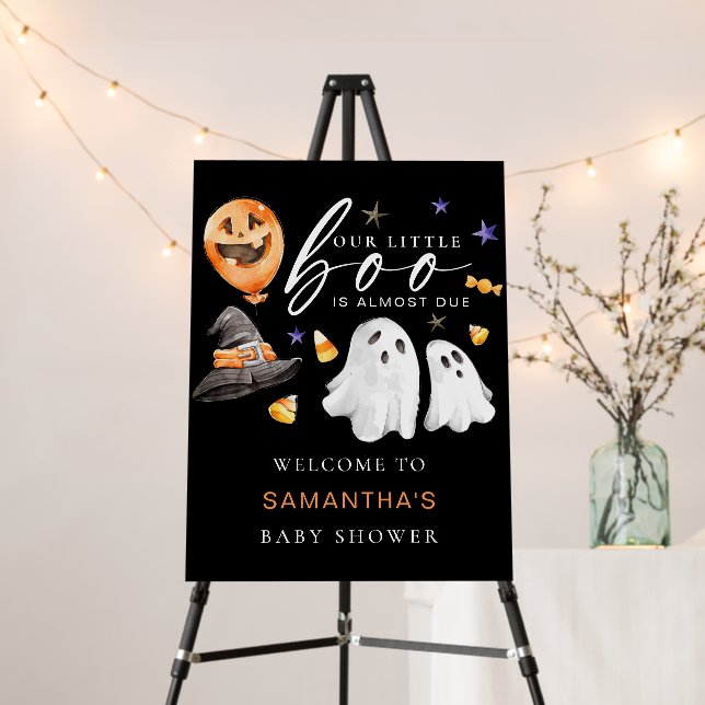 Little Boo Halloween Baby Shower Welcome Black Foam Board (In Situ (Stand))