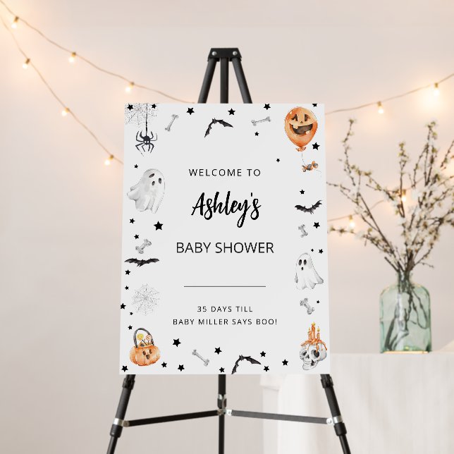 Little Boo Halloween Baby Shower welcome sign (In Situ (Stand))