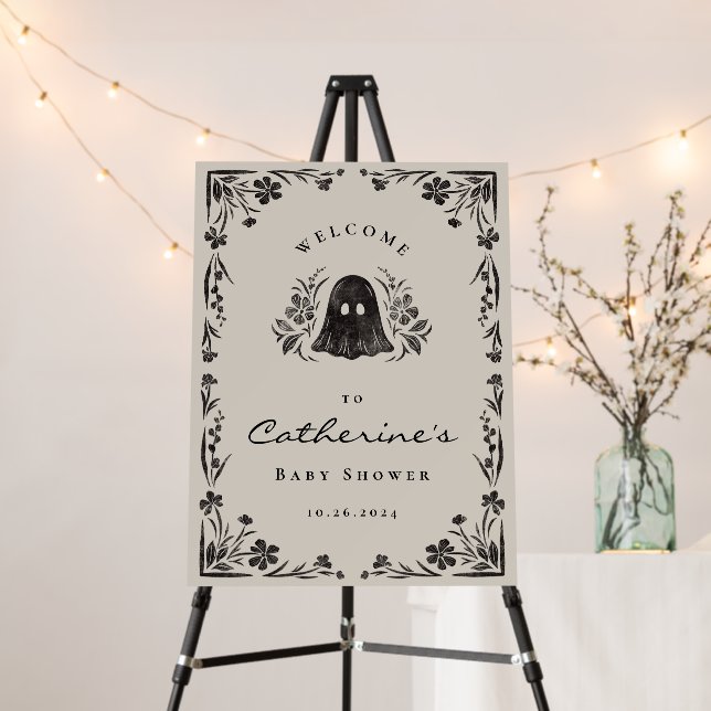 Little Boo Halloween Baby Shower Welcome Sign (In Situ (Stand))