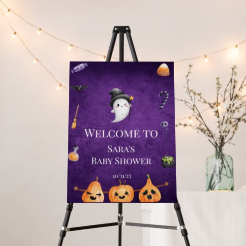 Little boo Halloween Baby shower Welcome Sign