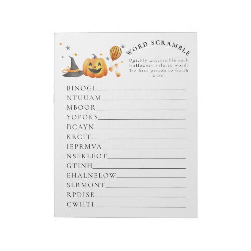 Little Boo Halloween Baby Shower Word Scramble Notepad