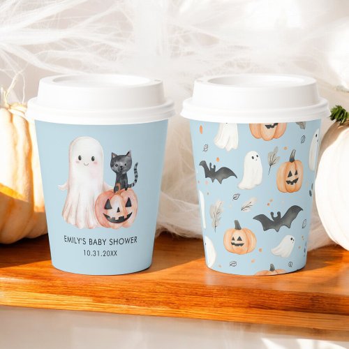 Little Boo Halloween Blue Baby Shower Paper Cups