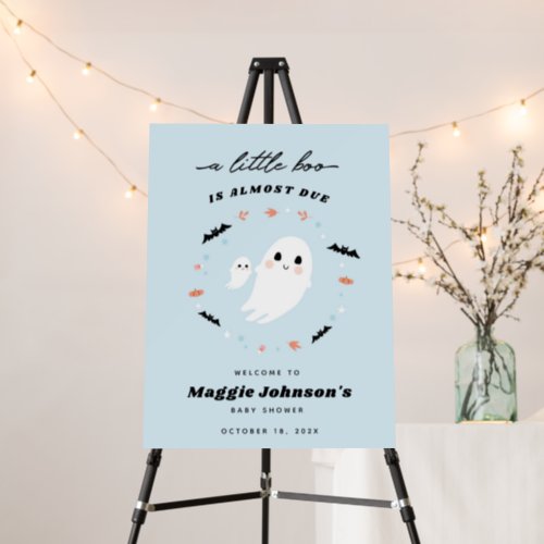 Little Boo Halloween Blue Baby Shower welcome sign