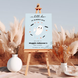 Little Boo Halloween Blue Baby Shower welcome sign