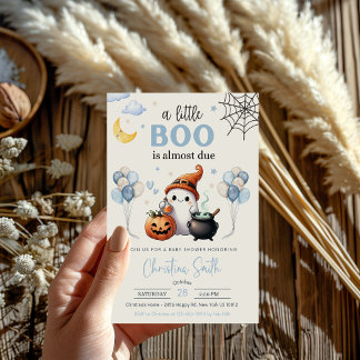 Little Boo Halloween Blue Boy Baby Shower Invitation
