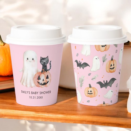 Little Boo Halloween Blush Pink Baby Shower Paper Cups