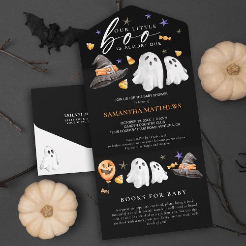 Little Boo Halloween Books for Baby Black All In One Invitation