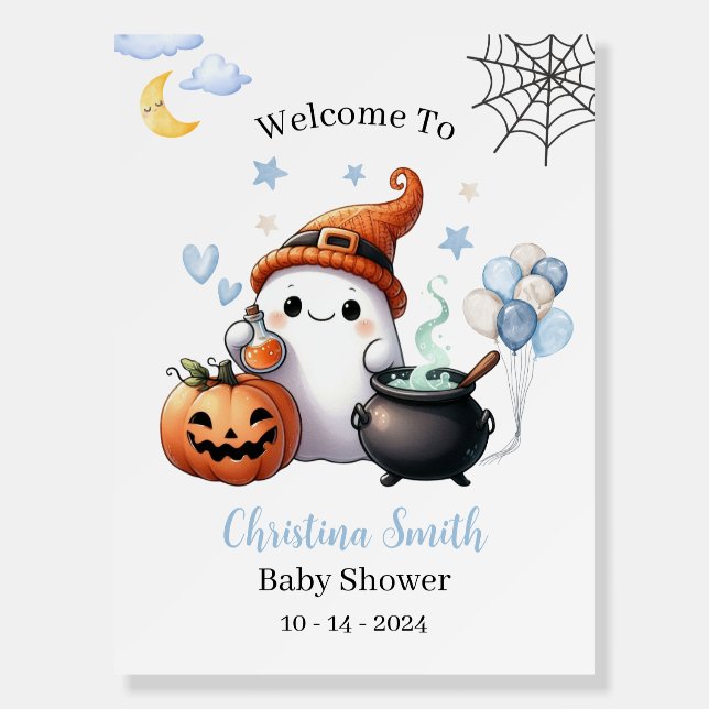 Little Boo Halloween Boy Baby Shower Welcome Sign (Front)