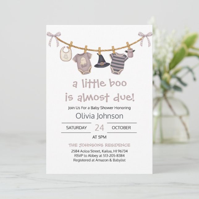 Little Boo Halloween Clothes Baby Shower Invitation (Standing Front)