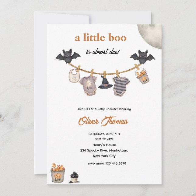 Little Boo Halloween Clothesline Baby Shower  Invitation (Front)