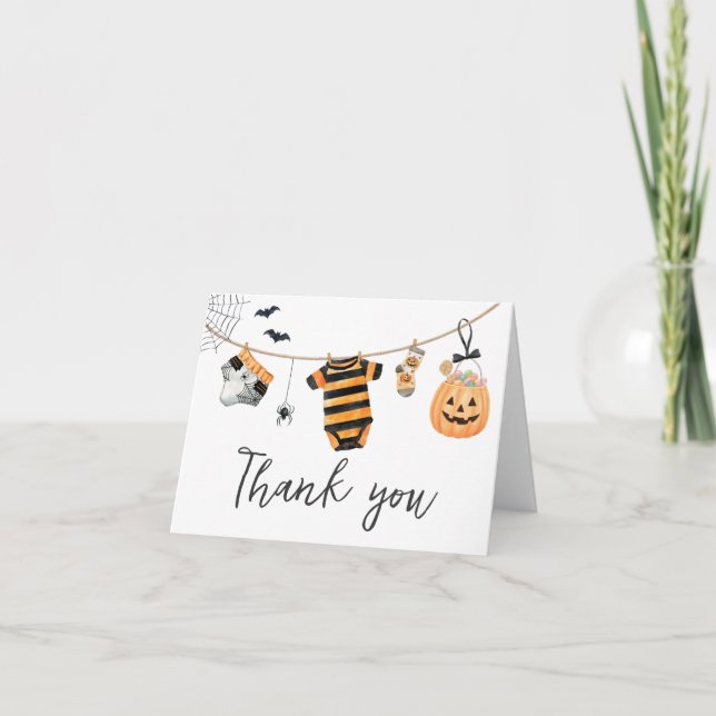 Little Boo Halloween Clothesline Baby Shower Thank You Card (Front)