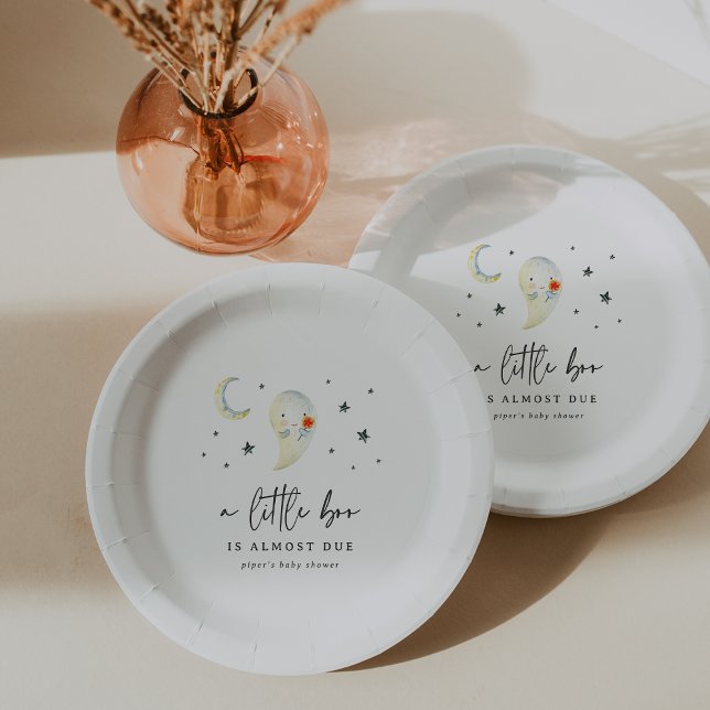 Little Boo Halloween Cute Ghost Baby Shower Paper Plates (Creator Uploaded)