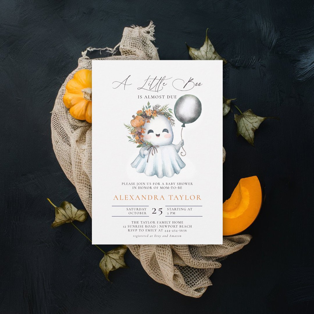 Little Boo Halloween Fall October Cute Girl                    Shower Invitation