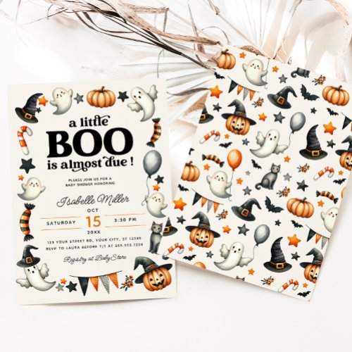 Little Boo Halloween Fall Pumpkin Baby Shower Invitation