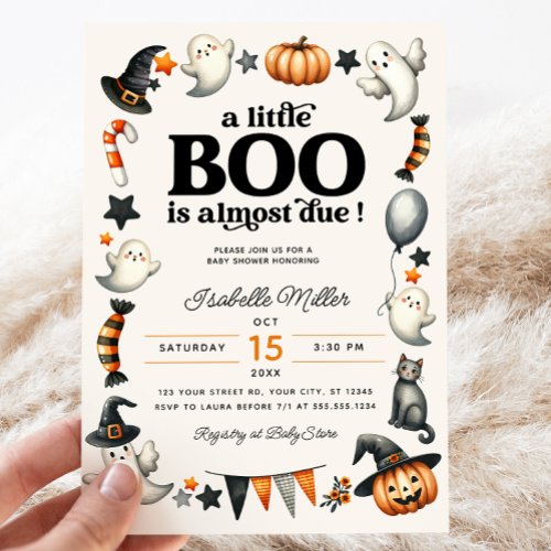 Little Boo Halloween Fall Pumpkin Baby Shower Invitation