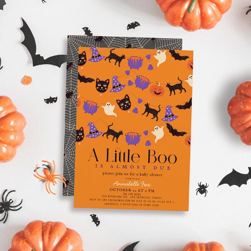 Little Boo Halloween Garlands Orange Baby shower Invitation