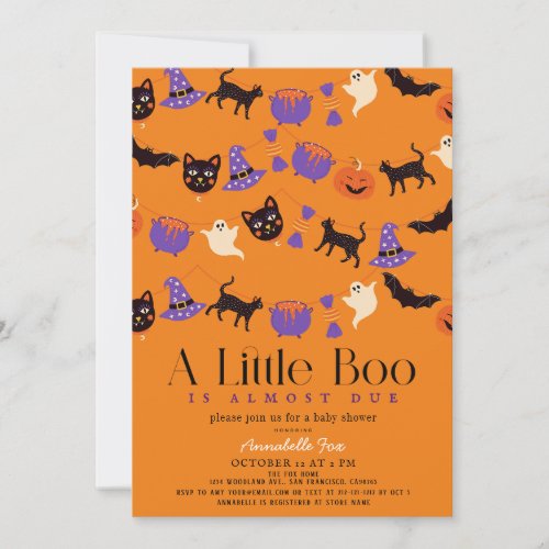 Little Boo Halloween Garlands Orange Baby shower Invitation
